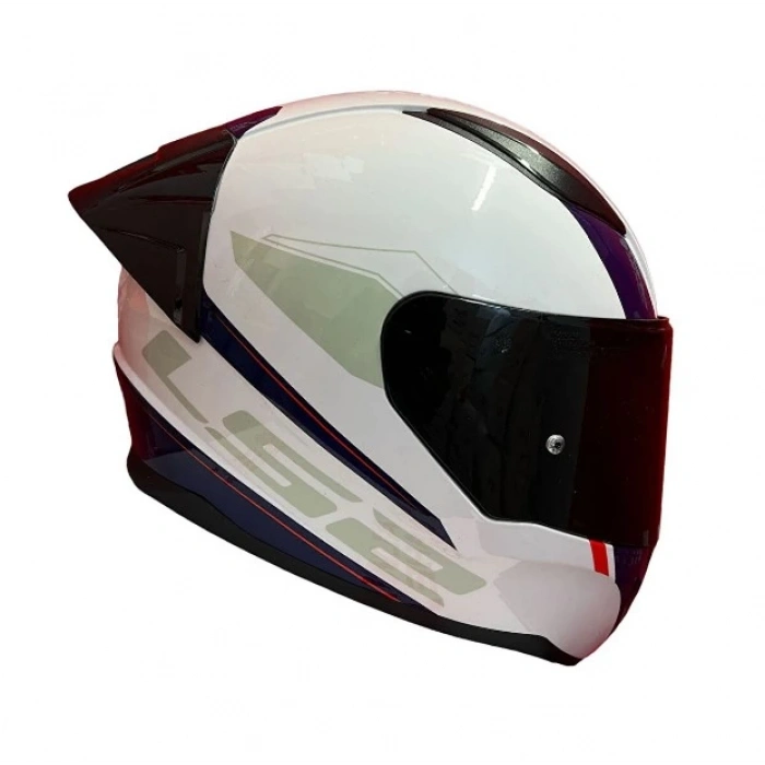 LS2 RAPID 2 RACE DRIVEWAY BEYAZ-MAVİ-KIRMIZI KASK (SİYAH+ŞEFFAF CAM+SPOILER)