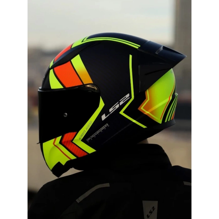 LS2 RAPID 2 RACE EXTRA MAT NEON SARI-NAVY MAVİ KASK+SPOILER+SİYAH CAM
