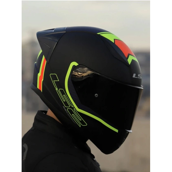 LS2 RAPID 2 RACE EXTRA MAT NEON SARI-NAVY MAVİ KASK+SPOILER+SİYAH CAM