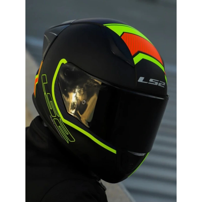 LS2 RAPID 2 RACE EXTRA MAT NEON SARI-NAVY MAVİ KASK+SPOILER+SİYAH CAM