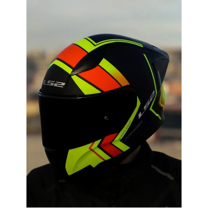 LS2 RAPID 2 RACE EXTRA MAT NEON SARI-NAVY MAVİ KASK+SPOILER+SİYAH CAM