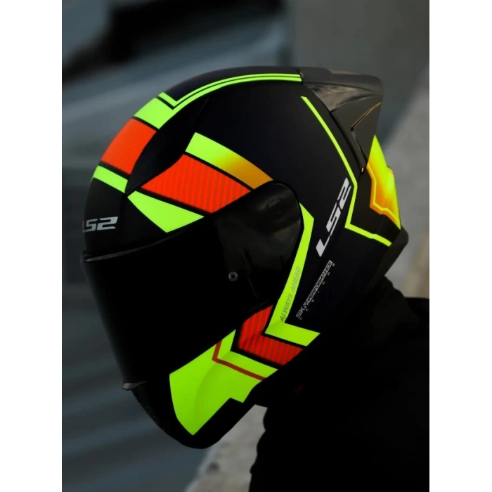 LS2 RAPID 2 RACE EXTRA MAT NEON SARI-NAVY MAVİ KASK+SPOILER+SİYAH CAM