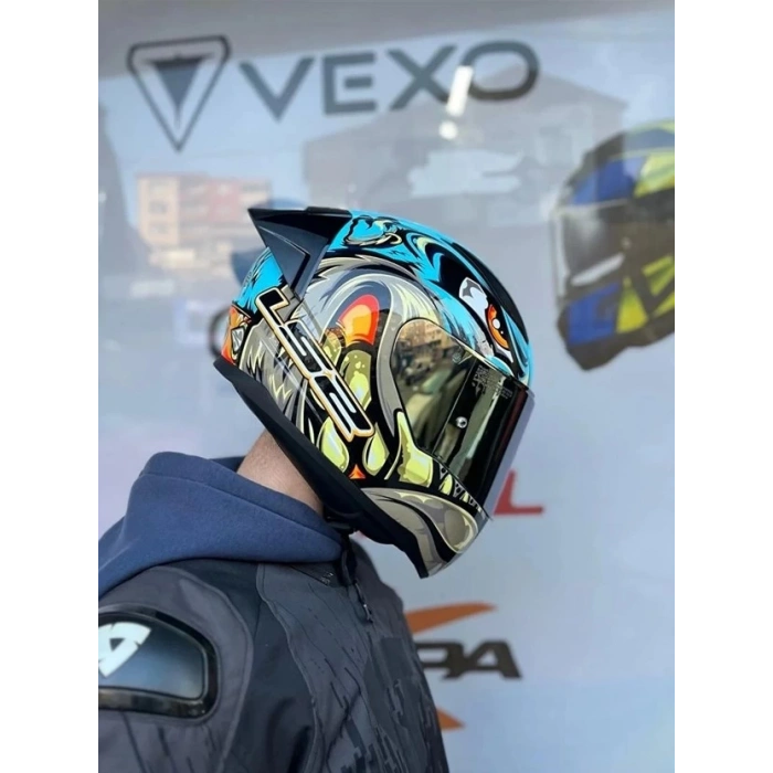 LS2 RAPID 2 RACE NEO MAVİ-SARI KASK+SPOILER+GOLD CAM(ŞEFFAF+GOLD CAM)