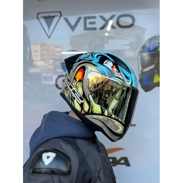 LS2 RAPID 2 RACE NEO MAVİ-SARI KASK+SPOILER+GOLD CAM(ŞEFFAF+GOLD CAM)