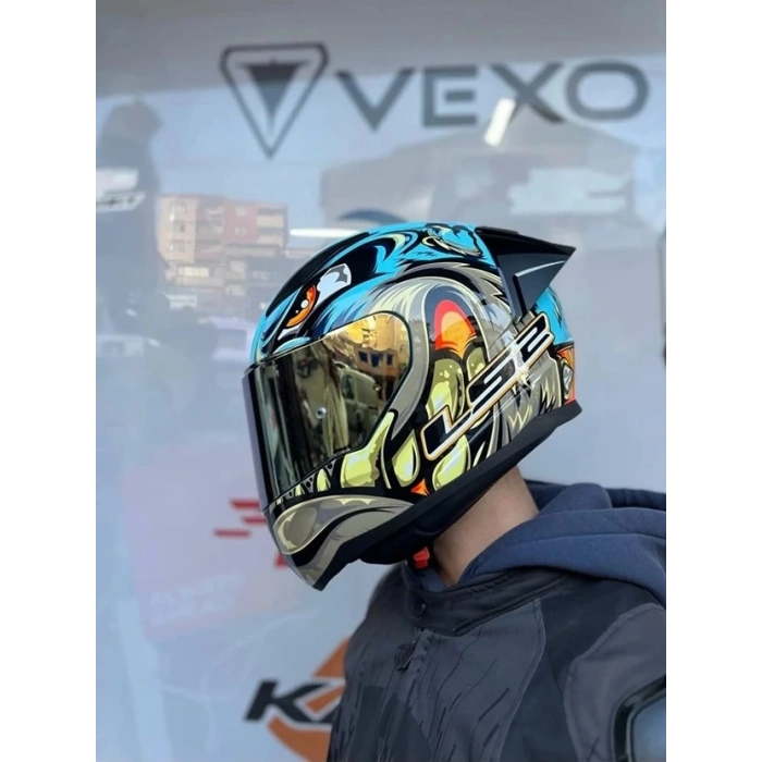 LS2 RAPID 2 RACE NEO MAVİ-SARI KASK+SPOILER+GOLD CAM(ŞEFFAF+GOLD CAM)