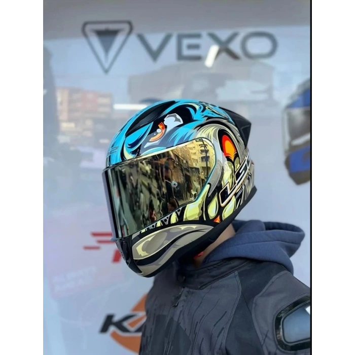 LS2 RAPID 2 RACE NEO MAVİ-SARI KASK+SPOILER+GOLD CAM(ŞEFFAF+GOLD CAM)