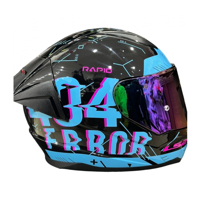LS2 RAPID PLAYER SİYAH-MAVİ KASK (GÖKKUŞAĞI CAM+ŞEFFAF CAM+SPOILER)