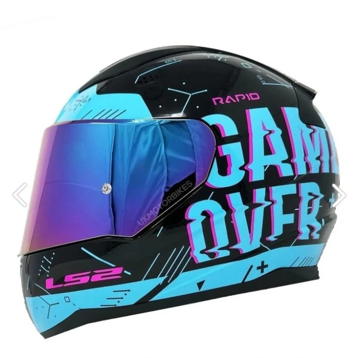 LS2 RAPID PLAYER SİYAH-MAVİ KASK (GÖKKUŞAĞI+ŞEFFAF CAM)