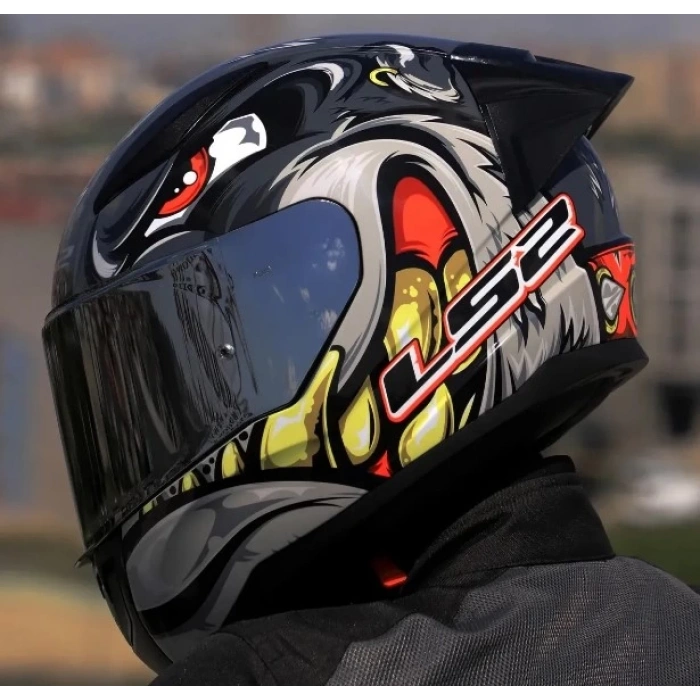 LS2 RRAPID 2 RACE SPOX GRİ-KIRMIZI KASK(SİYAH+ŞEFFAF CAM+SPOILER)