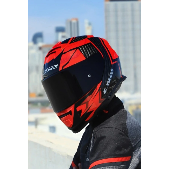 LS2 STORM 2 TRACKER SİYAH-KIRMIZI KASK (SİYAH+ŞEFFAF CAMLI)