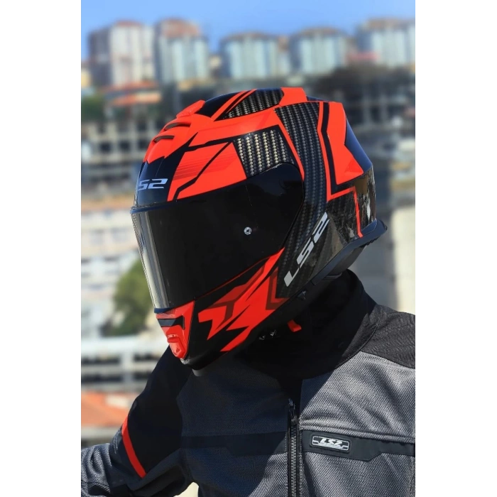 LS2 STORM 2 TRACKER SİYAH-KIRMIZI KASK (SİYAH+ŞEFFAF CAMLI)