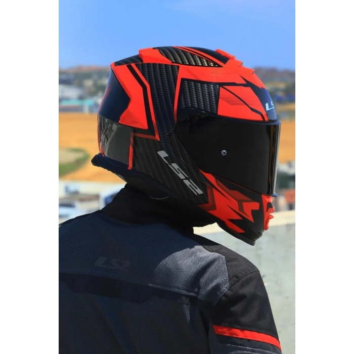 LS2 STORM 2 TRACKER SİYAH-KIRMIZI KASK (SİYAH+ŞEFFAF CAMLI)