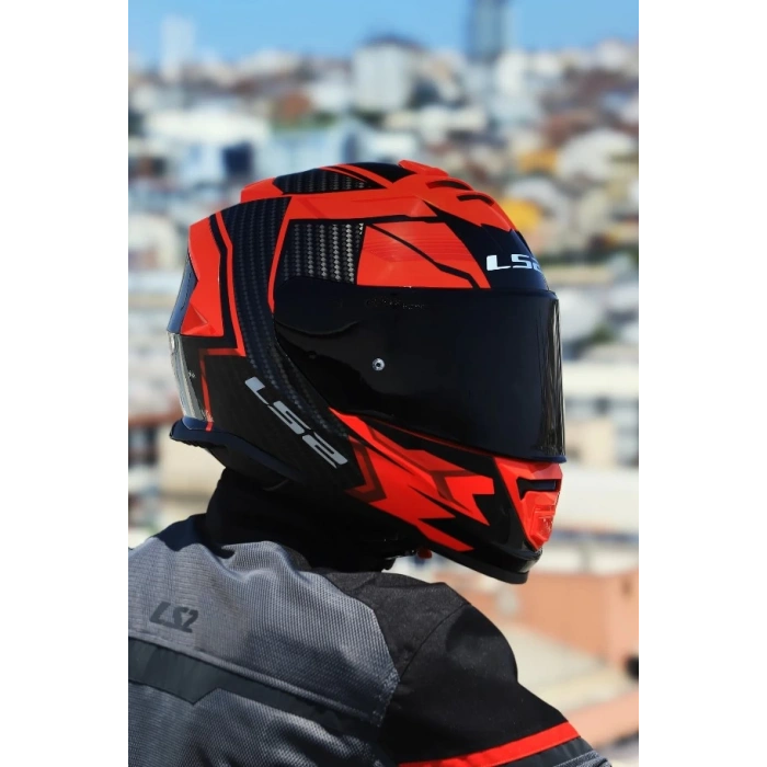 LS2 STORM 2 TRACKER SİYAH-KIRMIZI KASK (SİYAH+ŞEFFAF CAMLI)