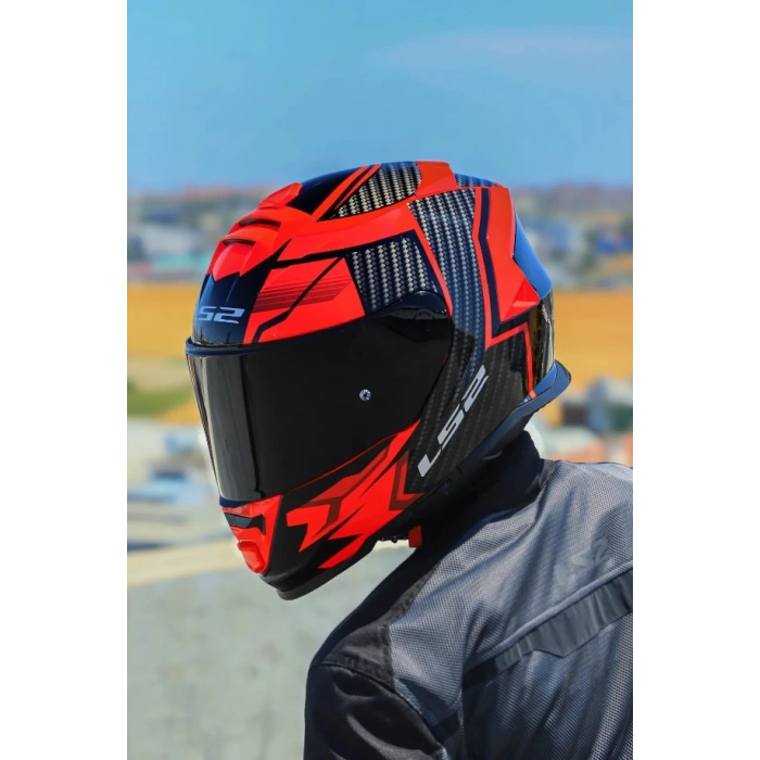 LS2 STORM 2 TRACKER SİYAH-KIRMIZI KASK (SİYAH+ŞEFFAF CAMLI)