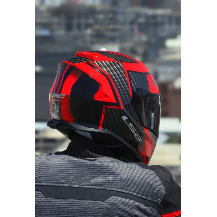 LS2 STORM 2 TRACKER SİYAH-KIRMIZI KASK (SİYAH+ŞEFFAF CAMLI)