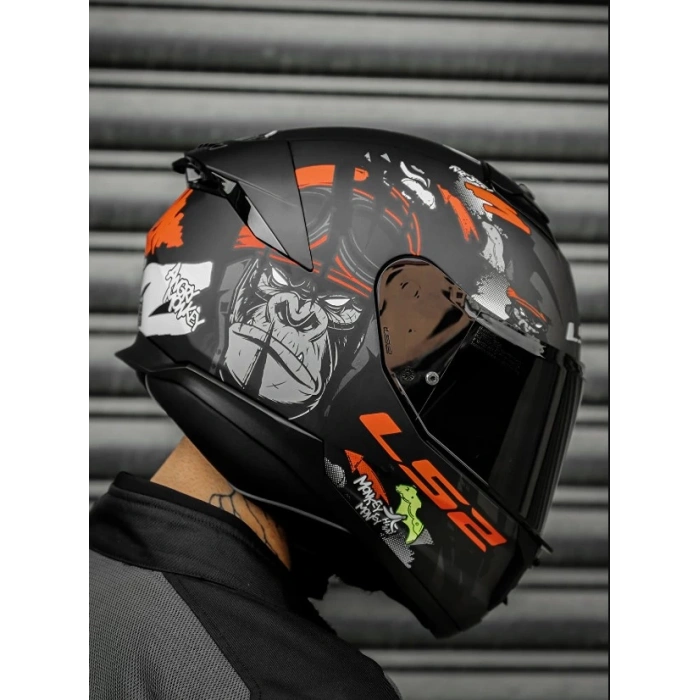 LS2 STREAM 2 ANGRY MONKEY MAT SİYAH-KIRMIZI KAPALI KASK(SİYAH+ŞEFFAF CAM)