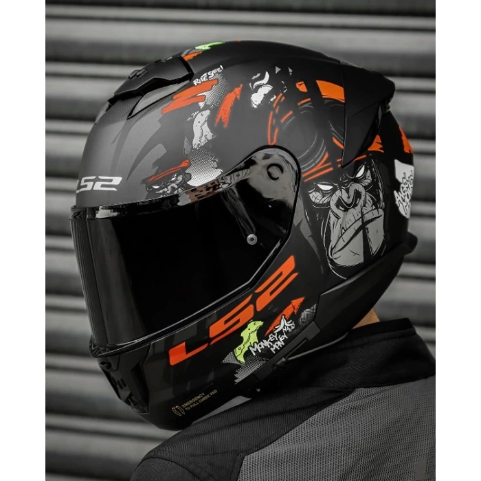 LS2 STREAM 2 ANGRY MONKEY MAT SİYAH-KIRMIZI KAPALI KASK(SİYAH+ŞEFFAF CAM)