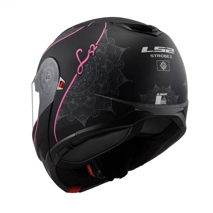 LS2 STROBE 2 LUX MAT SİYAH-PEMBE ÇENE AÇILIR KASK