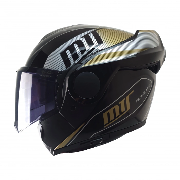 MTS 969 ÇENE AÇILIR MODÜLER KASK ORBİT P.SİYAH-GOLD (SİYAH CAMLI+GÜNEŞ VİZÖRLÜ)