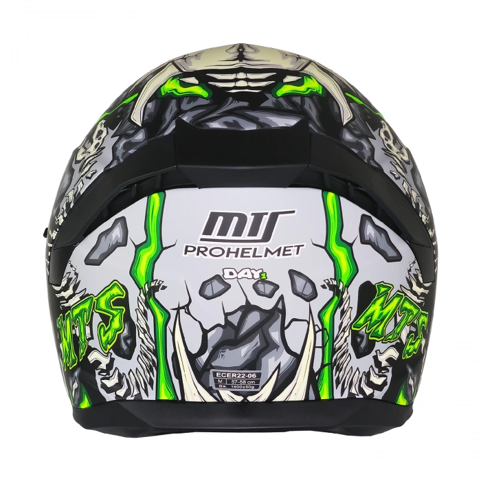 MTS M-910 SKULL MAT SİYAH-YEŞİL-BEYAZ GÜNEŞ VİZÖRLÜ KASK (GOLD CAMLI)