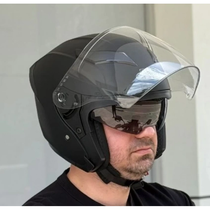 PROYOU YARIM KASK MAT SİYAH (GÜNEŞ VİZÖRLÜ)