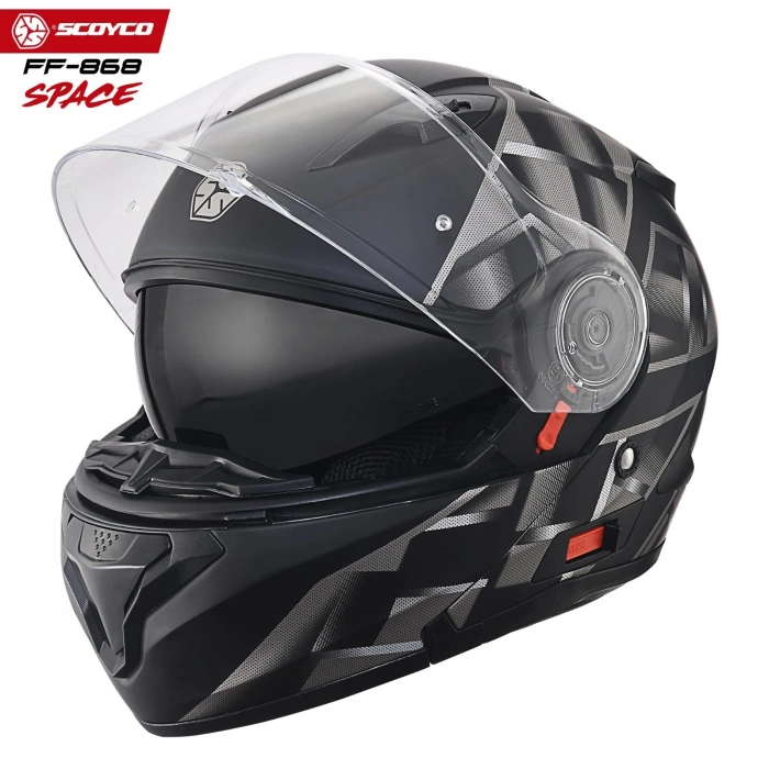 SCOYCO FF-868 SPACE MAT SİYAH-GRİ ÇENE AÇILIR GÜNEŞ VİZÖRLÜ KASK