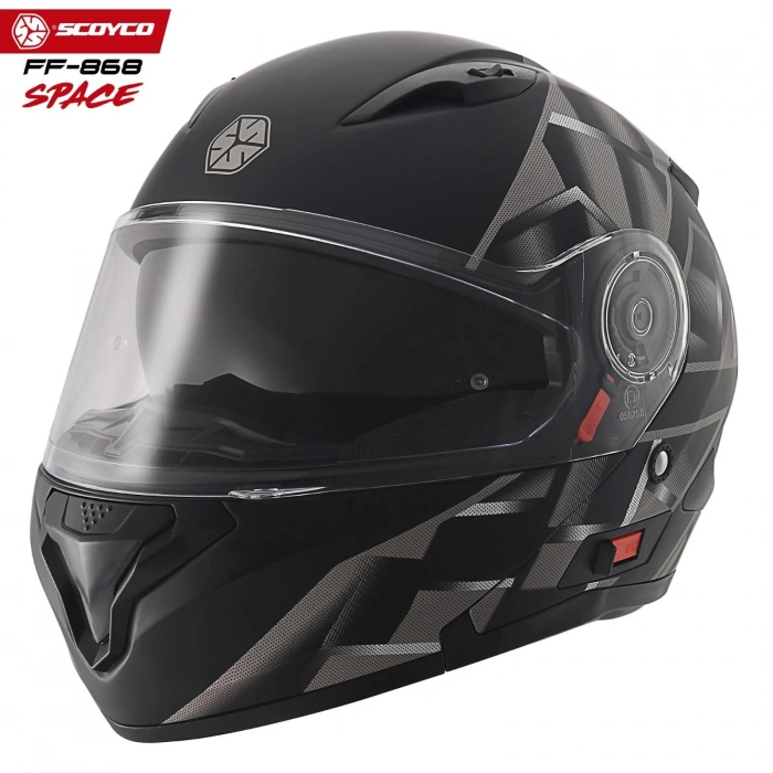SCOYCO FF-868 SPACE MAT SİYAH-GRİ ÇENE AÇILIR GÜNEŞ VİZÖRLÜ KASK