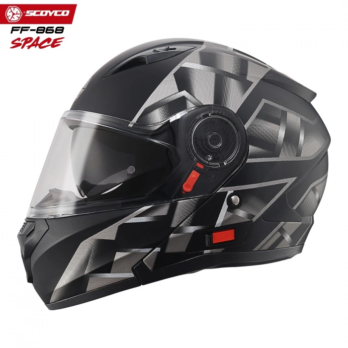 SCOYCO FF-868 SPACE MAT SİYAH-GRİ ÇENE AÇILIR GÜNEŞ VİZÖRLÜ KASK