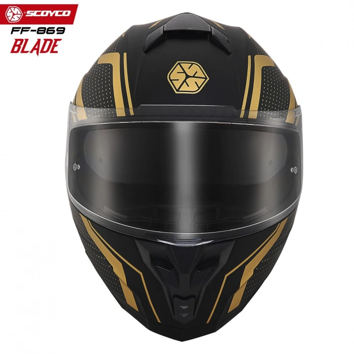 SCOYCO FF-869 BLADE MAT SİYAH-GOLD GÜNEŞ VİZÖRLÜ KAPALI KASK