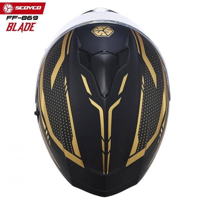 SCOYCO FF-869 BLADE MAT SİYAH-GOLD GÜNEŞ VİZÖRLÜ KAPALI KASK