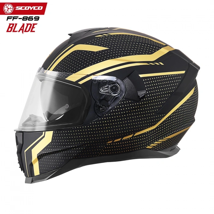 SCOYCO FF-869 BLADE MAT SİYAH-GOLD GÜNEŞ VİZÖRLÜ KAPALI KASK