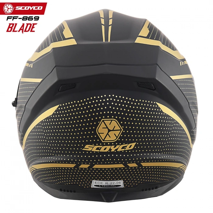 SCOYCO FF-869 BLADE MAT SİYAH-GOLD GÜNEŞ VİZÖRLÜ KAPALI KASK