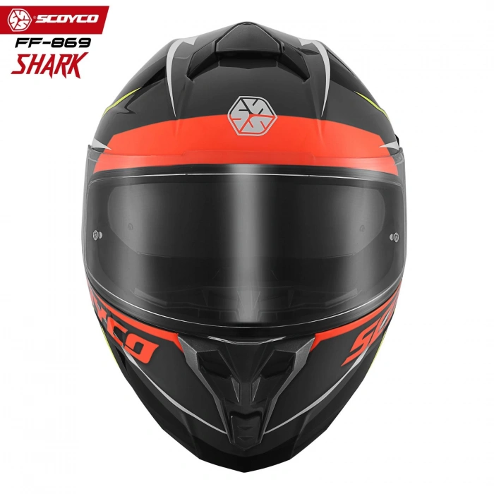 SCOYCO FF-869 SHARK SİYAH-GRİ-NEON GÜNEŞ VİZÖRLÜ KAPALI KASK
