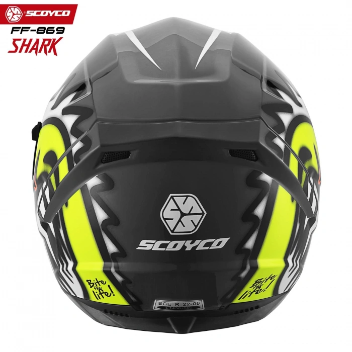 SCOYCO FF-869 SHARK SİYAH-GRİ-NEON GÜNEŞ VİZÖRLÜ KAPALI KASK