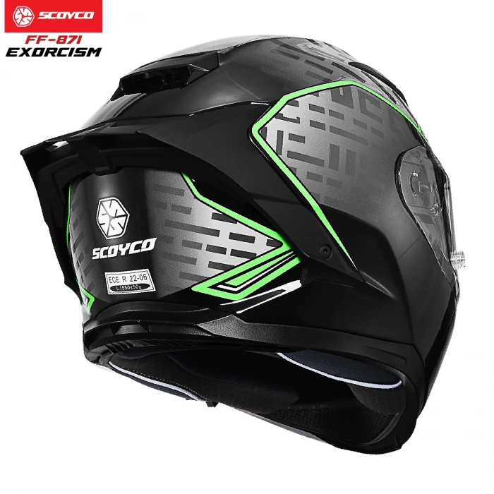 SCOYCO FF-871 EXORCISM SİYAH-YEŞİL GÜNEŞ VİZÖRLÜ KAPALI KASK