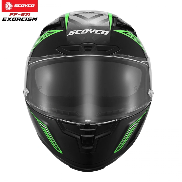 SCOYCO FF-871 EXORCISM SİYAH-YEŞİL GÜNEŞ VİZÖRLÜ KAPALI KASK
