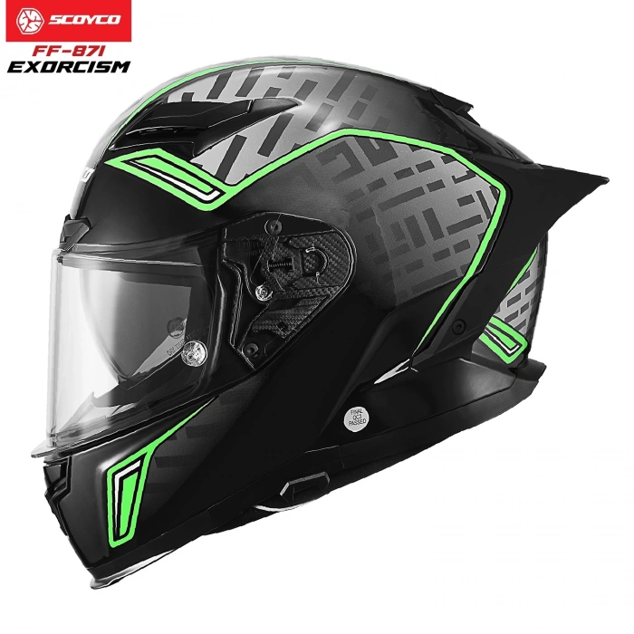 SCOYCO FF-871 EXORCISM SİYAH-YEŞİL GÜNEŞ VİZÖRLÜ KAPALI KASK