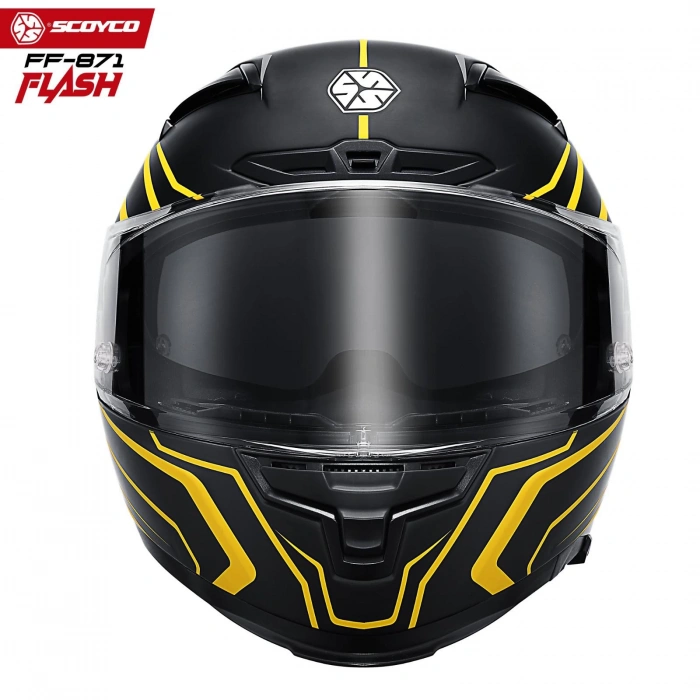 SCOYCO FF-871 FLASH MAT SİYAH-SARI GÜNEŞ VİZÖRLÜ KAPALI KASK