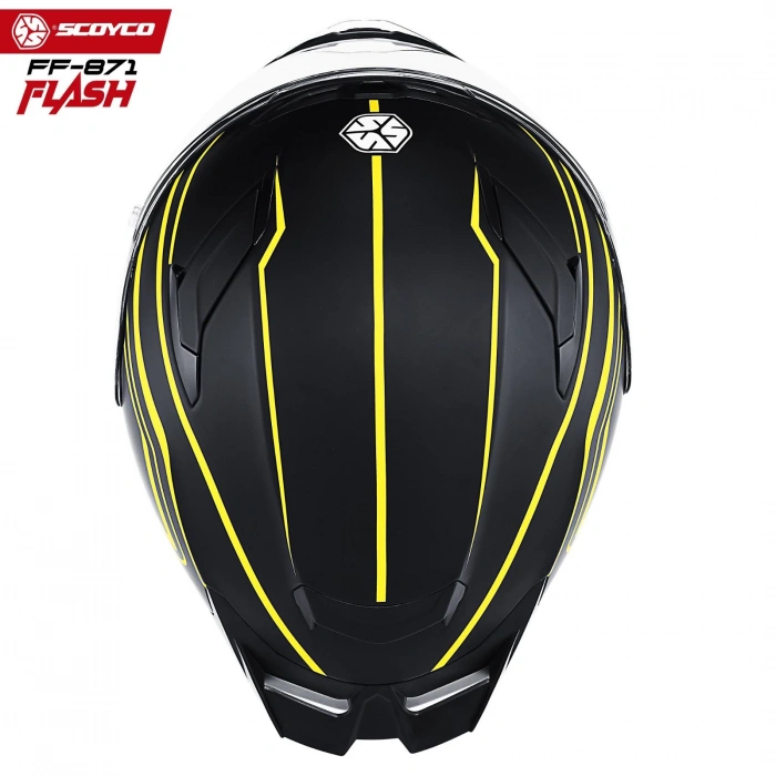 SCOYCO FF-871 FLASH MAT SİYAH-SARI GÜNEŞ VİZÖRLÜ KAPALI KASK