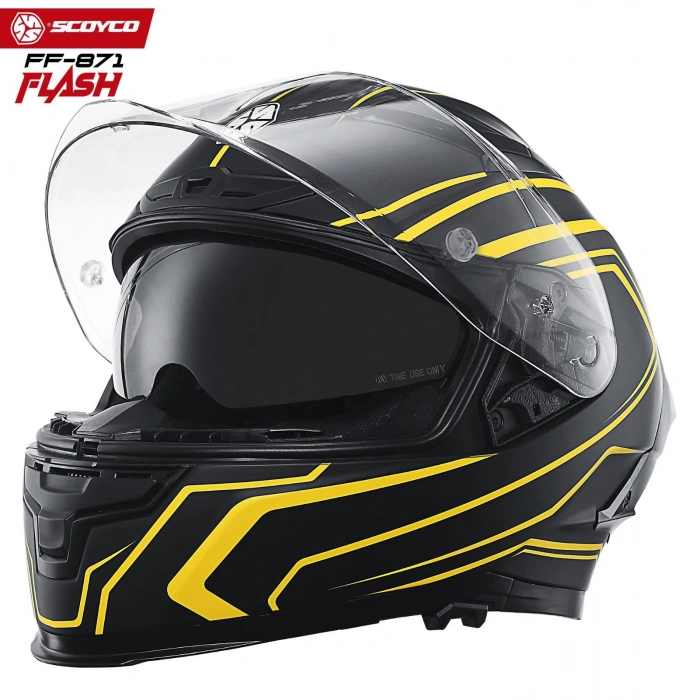 SCOYCO FF-871 FLASH MAT SİYAH-SARI GÜNEŞ VİZÖRLÜ KAPALI KASK