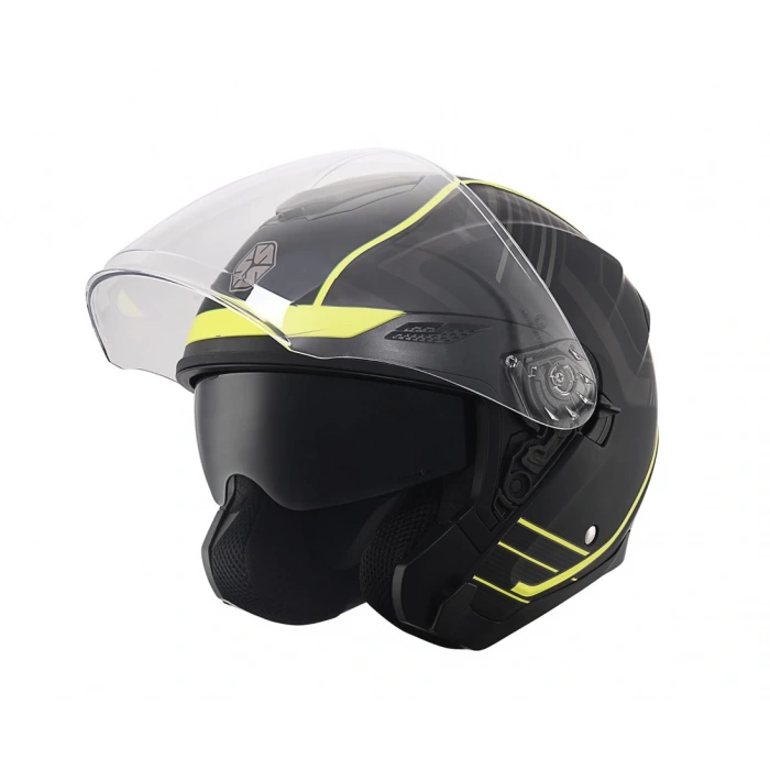 SCOYCO OF-669 CAVALRY MAT SİYAH-NEON YARIM KASK (GÜNEŞ VİZÖRLÜ)