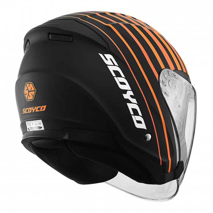 SCOYCO OF-669 TRUCK MAT SİYAH-TURUNCU YARIM KASK (GÜNEŞ VİZÖRLÜ)