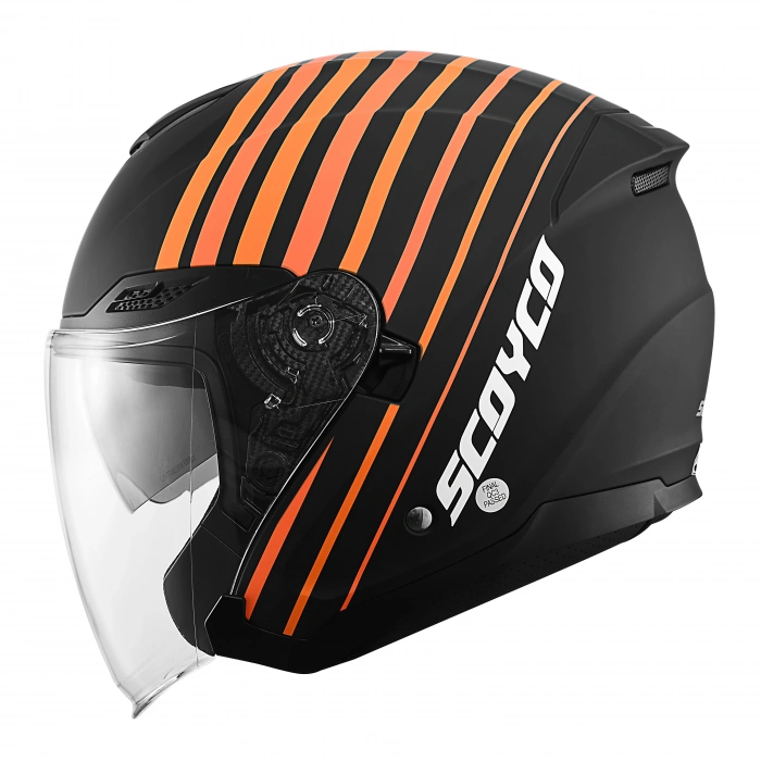 SCOYCO OF-669 TRUCK MAT SİYAH-TURUNCU YARIM KASK (GÜNEŞ VİZÖRLÜ)