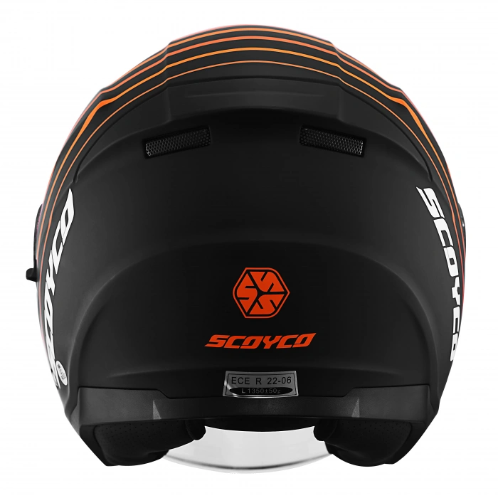 SCOYCO OF-669 TRUCK MAT SİYAH-TURUNCU YARIM KASK (GÜNEŞ VİZÖRLÜ)