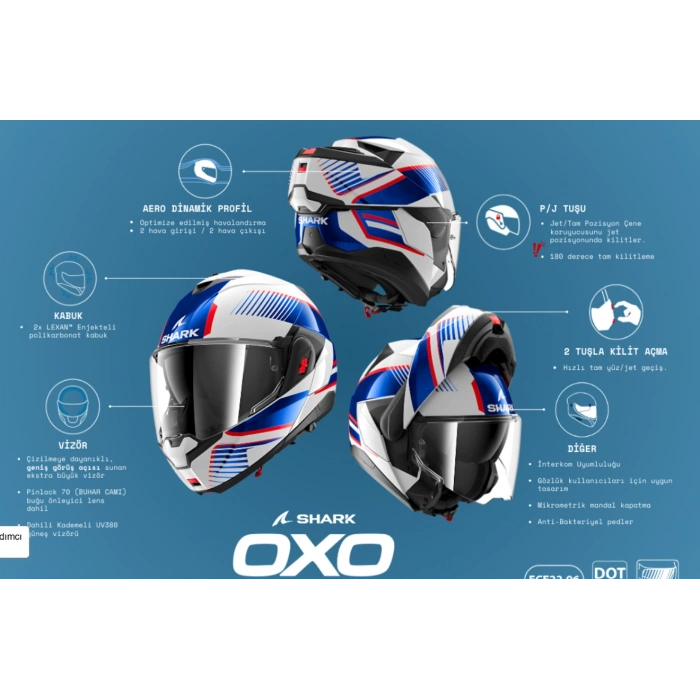 SHARK OXO MEKARIUM MAT SİYAH-GRİ MODÜLER KASK (PINLOCK HEDİYELİDİR)