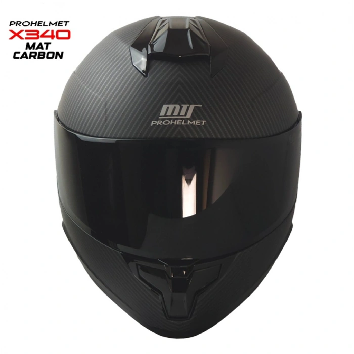 X340 MAT CARBON KAPALI MODEL KASK (SİYAH CAMLI+GÜNEŞ VİZÖRLÜ)