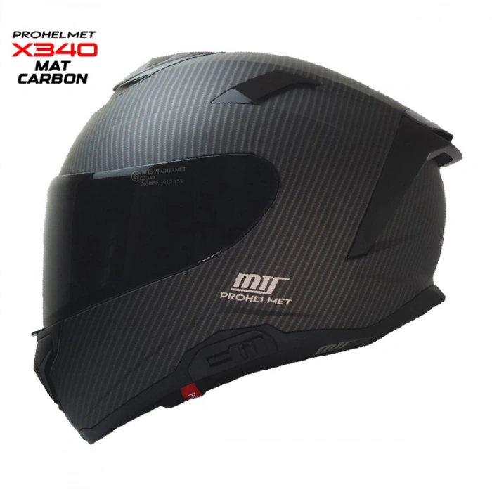 X340 MAT CARBON KAPALI MODEL KASK (SİYAH CAMLI+GÜNEŞ VİZÖRLÜ)