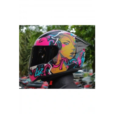 Rapıd 2 Race Cyberg Mat Mor Fullface Motosiklet Kaskı 2 Camlı+Spoıler