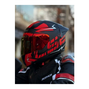 RAPID 2 RACE CROMO MAT SİYAH-KIRMIZI KASK (1 Renkli + 1 Şeffaf Vizörlü)