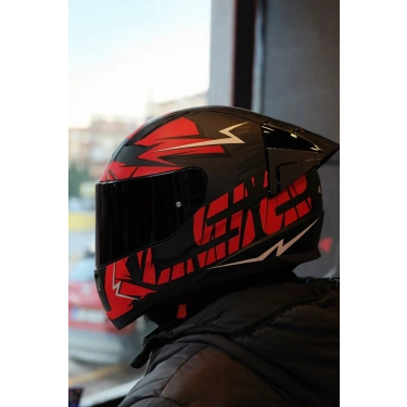 RAPID 2 CROMO MAT SİYAH-KIRMIZI KASK (1 Renkli + 1 Şeffaf Vizörlü)